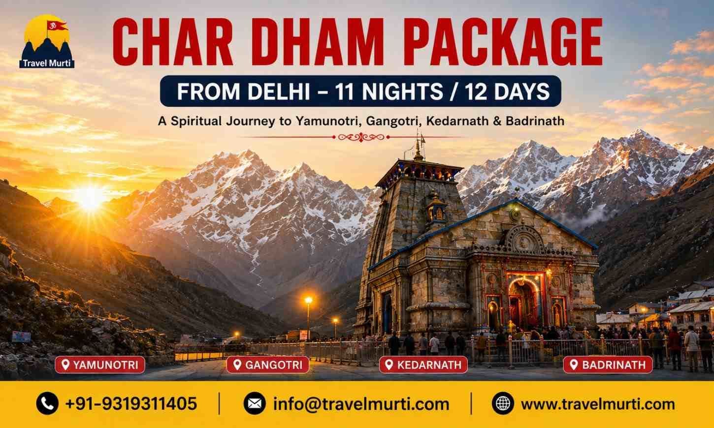 Char Dham Package from Delhi - Kedarnath Temple surrounded by the Garhwal Himalayas during sunrise